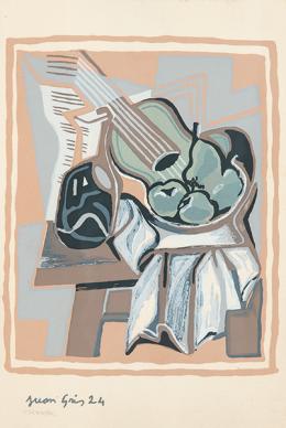 Lote 588: JUAN GRIS - Guitarra, Frutero y Garrafa