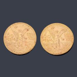 Lote 2572: Dos monedas de 50 pesos mexicanos en oro de 22 K.