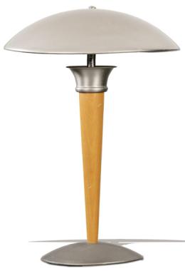 Lote 1269: Lámpara de sobremesa tipo Mushroom en madera de haya y metal cromado, con dos luces, edición años 80, siguiendo modelos art decó.