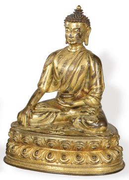 Lote 1429: Buda tibetano de bronce dorado S. XVIII