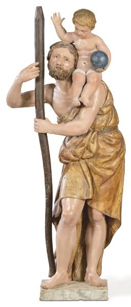 Lote 1243
Círculo de Jua Pascual de Mena (Toledo 1707-Madrid 1784)
"San Cristobal"
Escultura de madera tallada y policromada con ojos de pasta vítrea.