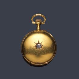 Lote 2606: PERRET & BERTHOUD, reloj lepin de colgar con caja en oro amarillo de 18 K y diamante talla antigua.