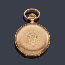 Lote 2611: Reloj saboneta con caja en oro rosa de 18 K. Con estuche.