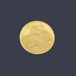 Lote 2683: Moneda conmemorativa Premio Nobel de Juan Ramón Jimenez en oro de 22 K