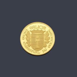 Lote 2695: Moneda conmemorativa año compostelano de Galicia en oro de 22 K.