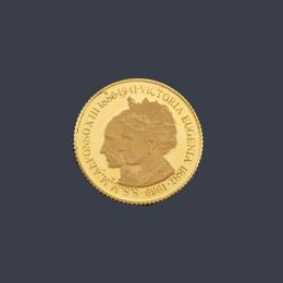 Lote 2705: Moneda conmemorativa de Alfonso XIII y la reina Victoria en oro de 22 K.