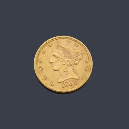 Lote 2706: Moneda de 5 dólares USA en oro de 22 K.