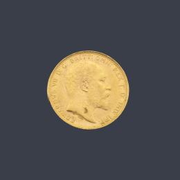 Lote 2718: Moneda de libra esterlina, Eduardo VII en oro de 22 K.