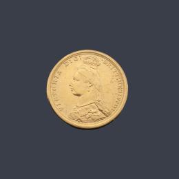 Lote 2721: Moneda reina Victoria, libra en oro de 22 K.