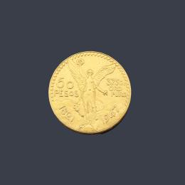 Lote 2730: Moneda de 50 pesos mexicanos en oro de 22 K.