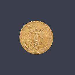 Lote 2743: Moneda de 50 pesos mexicanos en oro de 22 K.