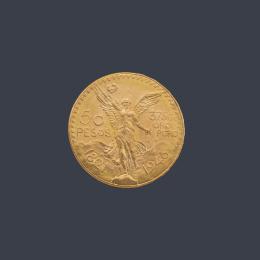 Lote 2744: Moneda de 50 pesos mexicanos en oro de 22 K.