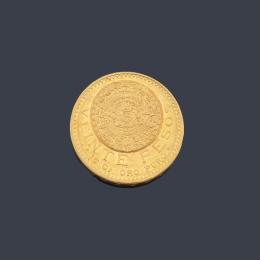 Lote 2748: Moneda de 20 pesos Mexicanos en oro de 22K.