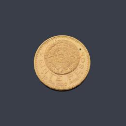Lote 2755: Moneda de 20 pesos Mexicanos en oro de 22K.