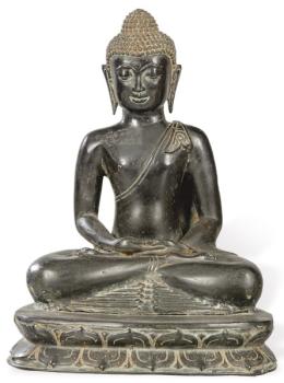 Lote 1404
"Buda Sentado" en bronce patinado, China Dinastía Qing SS. XVIII-XIX.