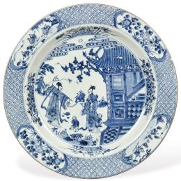 Lote 1419: Gran plato de porcelana de Compañía de Indias azul y blanco, Dinastía Qing, época de Qienlong (1736-95).