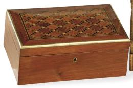 Lote 1462: Caja de caoba con marqutería de latón y frutales ff. S. XIX