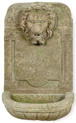 Lote 1450: Fuente de arenisca para jardín con máscara de león.
