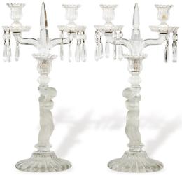 Lote 1508: Pareja de candelabros de cristal prensado de Baccarat pp. S. XX.
Firmados. Con vástago en forma de niños.