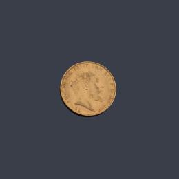 Lote 2546: Moneda de libra esterlina, Eduardo VII en oro de 22 K.
