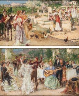 Lote 0137<br>AGUSTÍN SALINAS TERUEL - Fiesta flamenca<br>Campesinas romanas en la fuente