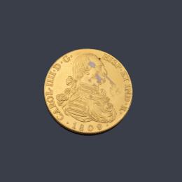 Lote 2611: Réplica moneda de  Carlos IV 8 escudos Madrid 1809 MD en oro de 18 K.