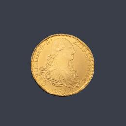 Lote 2614: Réplica moneda de Carlos IV 8 escudos Madrid 1800 MD en oro de 18 K.