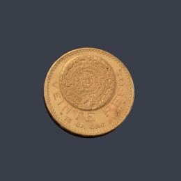 Lote 2629: Moneda de 20 pesos Mexicanos en oro de 22K.