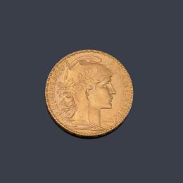 Lote 2636<br>Moneda 20 francos franceses 1913 en oro de 22 K.