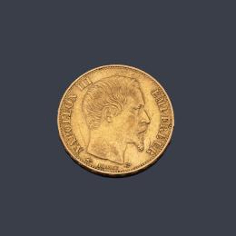 Lote 2637<br>Napoleón III 20 francos franceses 1856 en oro de 22 K