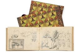 Lote 0040<br>IGNACIO PINAZO CARMARLENCH - Conjunto de tres álbumes con 100 folios que muestran estudios del natural de diversa temática