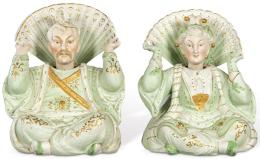 Lote 1229<br>Pareja de figuras de "pagodas" en porcelana de biscuit pintada y parcialmente dorada.<br>Principios S. XX