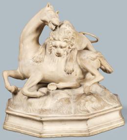 Lote 1264: León atacando a un caballo. <br>Terracota de Joaquín Ferrer, 1789. Modelo de barro realizado por Joaquín Ferrer inspirado en una escultura de bronce realizada por Antonio Susini, 1580 (ca.) siguiendo modelo de Giovanni Bologna (1529-1608)