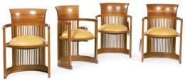 Lote 1301: Frank Lloyd Wright (1867-1959) para Cassina<br>Conjunto de cuatro sillas 606 Barrel Taliesin