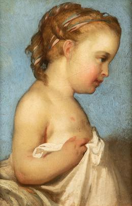 Lote 0091<br>ESCUELA FRANCESA S. XIX - Retrato de niña de perfil. c. 1850