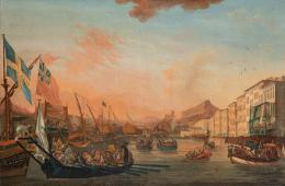 Lote 0092<br>JACQUES AUGUSTE VOLAIRE IL CAVALIER - Justa en el puerto de Tolón, celebrado con motivo de la coronación de Luis XVI en junio de 1775