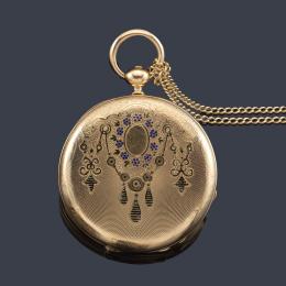 Lote 2477: GUSTAVE DUBOIS, reloj saboneta de colgar con caja en oro amarillo de 14 K.