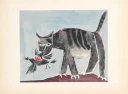 Lote 0563<br>PABLO PICASSO - Gatto che addenta un uccello (Picasso Venti Pochoirs Originali - Tavola XVI)