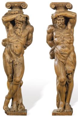 Lote 1089: "Hércules Jóven" y "Hércules Viejo" pareja de esculturas de madera de roble talladas, Inglaterra h. 1875.