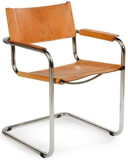 Lote 1306: Mart Stam (Purmerend, 1899 - 1986)<br>Silla S 34 con estructura tubular de metal cromado, con asiento, respaldo y reposabrazos de cuero.