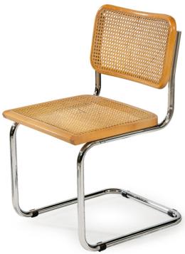 Lote 1307: Marcel Breuer (1902-1981) Reedición<br>Silla (B32) modelo Cesca. Con estructura tubular de metal cromado, asiento y respaldo de haya y paja de Viena trenzada. S. XX