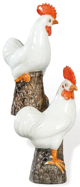 Lote 1429<br>Pareja de gallinas de porcelana china siguiendo modelos de Compañía de Indias, segunda mitad S. XX.