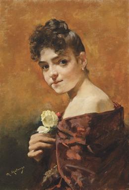 Lote 0159<br>RAIMUNDO DE MADRAZO Y GARRETA - Retrato de niña con rosa