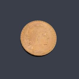 Lote 2485: Moneda 20 francos franceses 1913 en oro de 22 K.