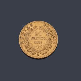 Lote 2487: Napoleón III 20 francos franceses 1856 en oro de 22 K