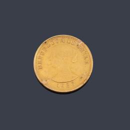 Lote 2488: Moneda 50 pesos de República de Chile en oro de 22 K.