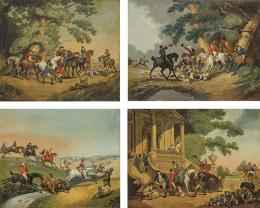 Lote 16: DESPUÉS DE THOMAS ROWLANDSON S. XIX - Cuatro escenas con la caza del zorro