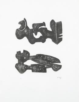 Lote 0573<br>HENRY MOORE - Two black forms metal figures