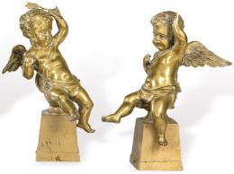 Lote 1090: Pareja de Cupidos de bronce dorado, Francia S. XIX.