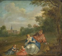 Lote 69: SEGUIDOR DE FRANÇOIS WATTEAU S. XIX - Familia en el campo